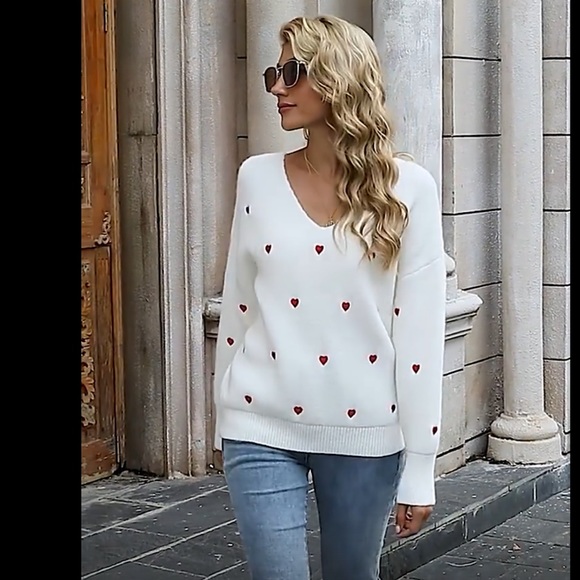 ♥️Fitshinling V Neck Embroider ♥️ Pullover Sweater: White//Sage//Black M NWT - Picture 10 of 12